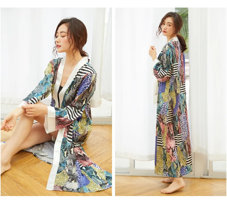 Robe For Femme gown satin silk robe bathrobe sexy casual printed robe bridesmaid robes plus size female sleepwear home service