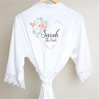 

Wedding lace dressing gown custom satin Flower Birthday party gifts personalized Team Bride Bridesmaid gift hen nigt kimono robe
