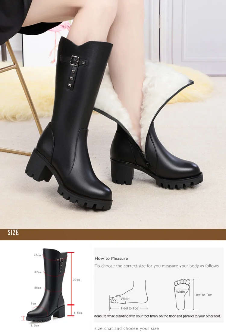 AIYUQI; новые женские высокие сапоги; женская обувь из натуральной кожи; шерстяная теплая зимняя женская обувь; большие размеры 35-43