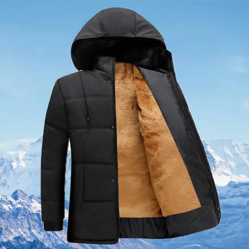 Модное зимнее пальто с капюшоном для мужчин, толстая теплая хлопковая Мужская Весенняя зимняя куртка, подарок для отца, парка