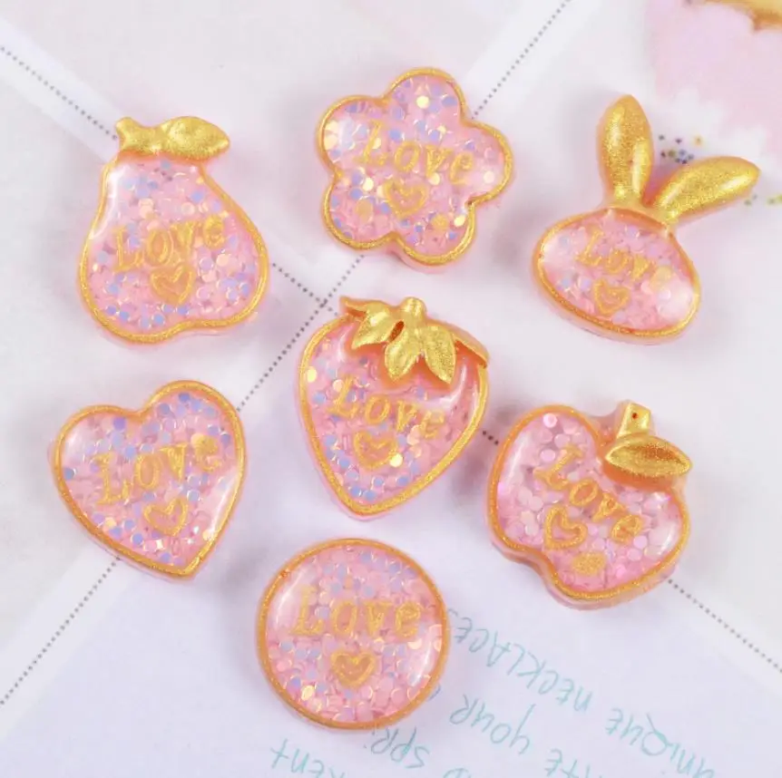 Mixed style 100pcs Голова кролика, яблоко, сердце блеск Kawaii плоские резиновые Кабошоны украшения для вырезок ремесло DIY волос лук аксессуары - Цвет: Mixed style 100pcs