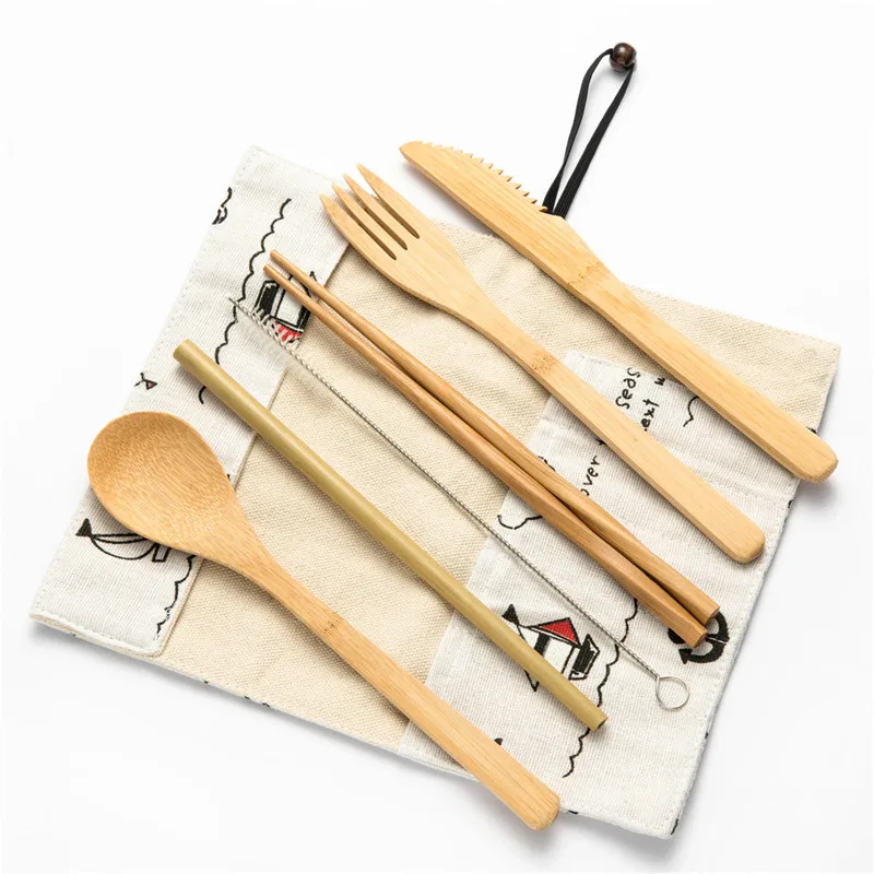 

Portable Flatware Set Beautiful Tableware Wooden Appliances Container for Bamboo Cutlery Set Picnic Spoon Wood Camping Table Set