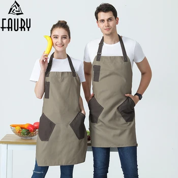

New Canvas Cotton Aprons Canvas Pockets Baking Chefs Kitchen Cooking Apron фартук кухонный Chefs With Hat Household Merchandises
