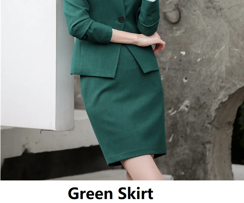 Green Skirt Женская офисная одежда, костюмы, Осень-зима, профессиональные женские блейзеры, высокое качество, ткань, Униформа, стили, деловые брючные костюмы - Цвет: Green Skirt