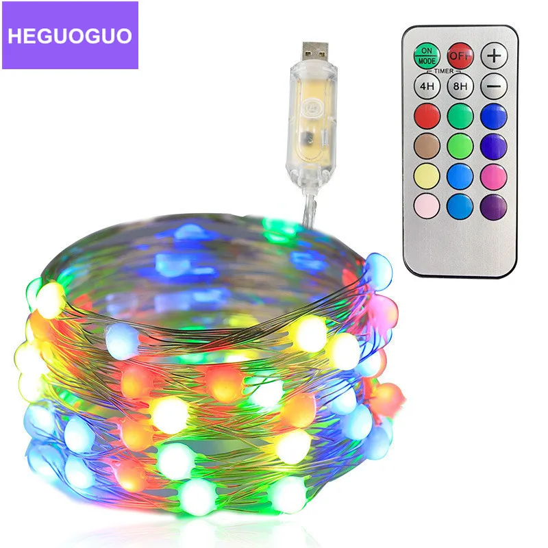 5V USB Smart LED String Light Headlamp Bead 12 Modes Point Control Lamp With 18key Remote For Christmas Tree Decor | Освещение