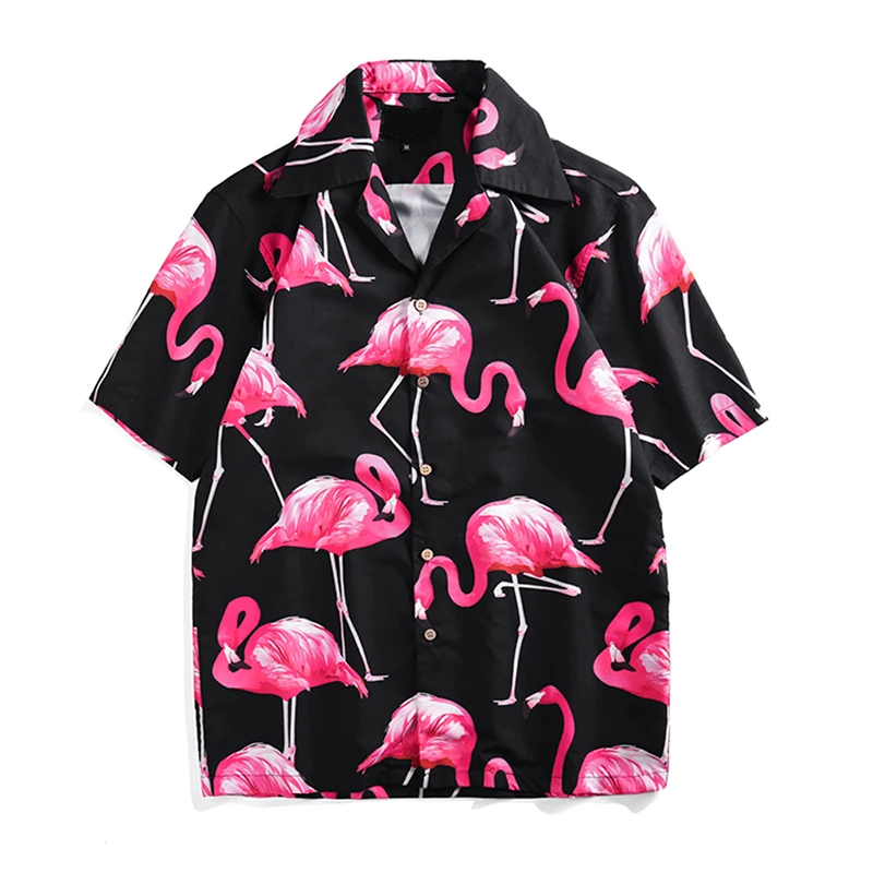 

Loose Flamingo Shirt Short-sleeved Large Size Shirt New Couple Casual Tops Hawaiian Shirt Print Summer Leisure for Men Holiday