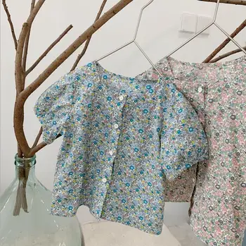 

2020 New Style Girls Floral Printed Shirt Summer Cotton Fashion Girls Blouse 1-7 t QH722