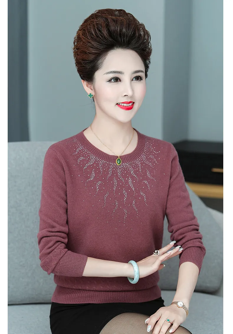 XJXKS чистый шерстяной женский свитер Осень Зима Изысканный Алмазный вязаный свитер женский пуловер