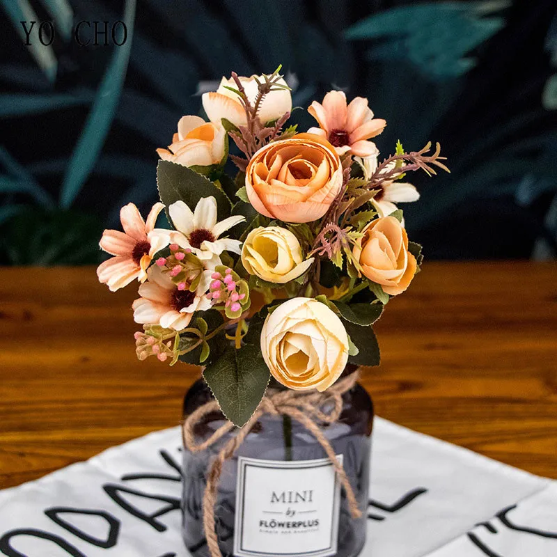 YO CHO Small Bridal Bouquets Silk Roses Wedding Bouquets Flowers Marriage Accessories For Bridesmaids Decoration