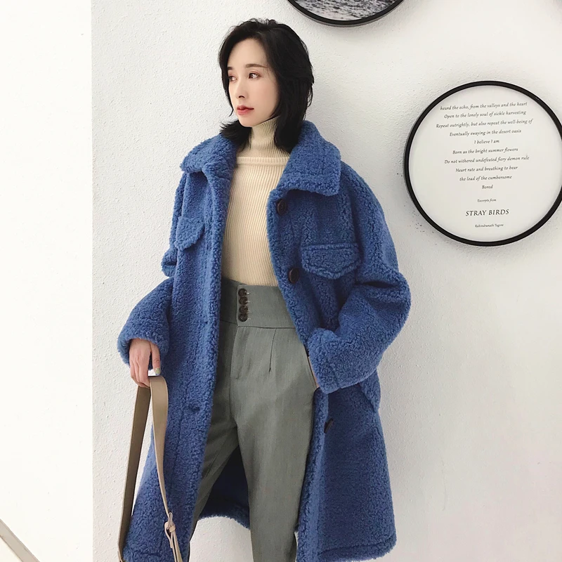 

Real Fur Coat Female Vintage Long Sheep Shearing Jacket Women Winter Clothes 2020 Korean Elegant 100% Wool Coats Fur Tops 033