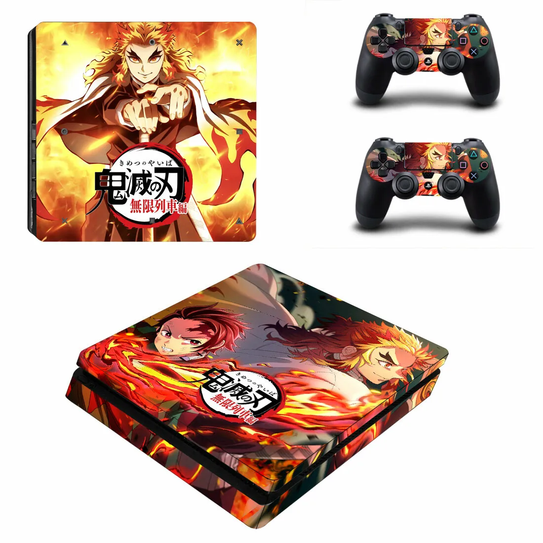 Demon Slayer PS4 Slim Skin Cover Sticker Decal Vinyl for Playstation 4 PS4 Slim Skin Console and 2 Controllers 