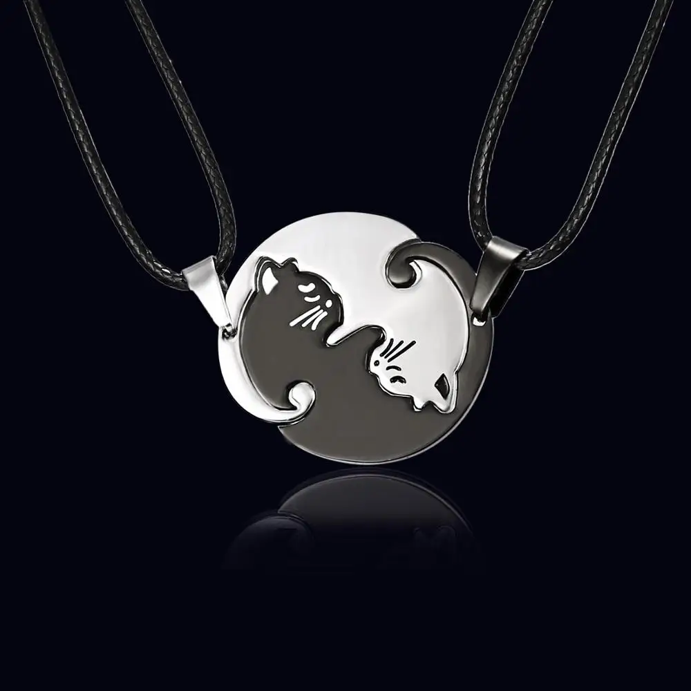 Rinhoo Vintage Couples Jewelry Necklaces Black White Couple Necklace Classic Yin Yang Corollary Animal Cat Pendant Necklace