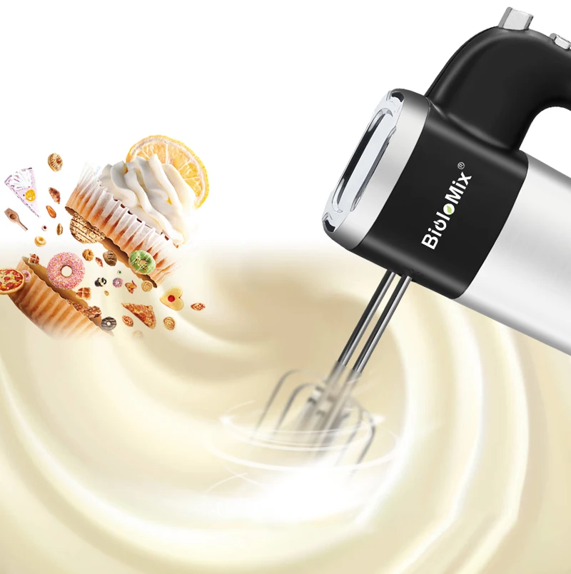 BioloMix 5Speed 500W Electric Hand Mixer Handheld Kitchen Dough Blender With 2 Egg Beaters and