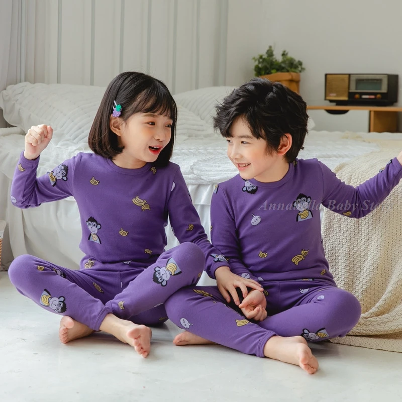 100% Cotton Dinosaur Pajamas for Boys 2-14Y Teen Kids Sleepwear Grey Navy Blue Striped Pijamas Set Winter Child Girls Pyjamas elegant pajama sets Sleepwear & Robes