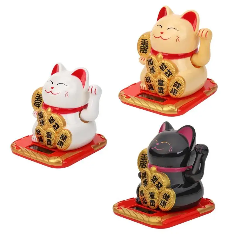 3.5 Inch Medium Hand Waving Lucky Car Decoration Creative Gifts Cat Solar Beckoning Feng Shui Cat Home Decoration Ornaments