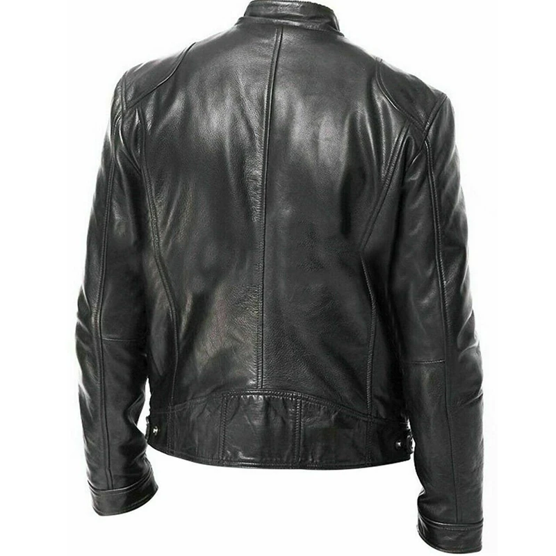 Winter Warm Genuine Black&Brown Leather Jacket Fashion Men Slim Fit Biker Motorcycle Stand Collar Slim Zip Jacket