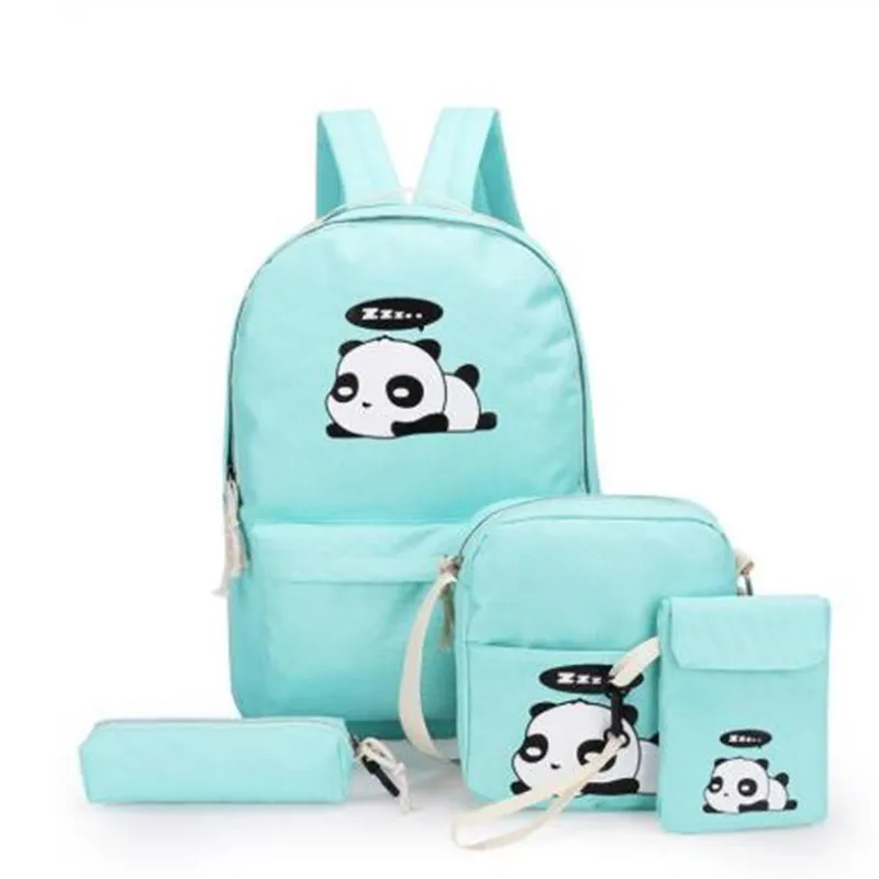 4 unids/set lienzo mujeres mochilas mochila de Panda lindo bolsa de la escuela mochila para niñas adolescentes mochila Moclila fiesta