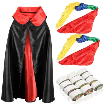 

15PCS Magician Role Play Props Kid Pretend Play Dress-up Set with Cloak Color Changing Silk Mouth Coils Magic Tricks Shows Props