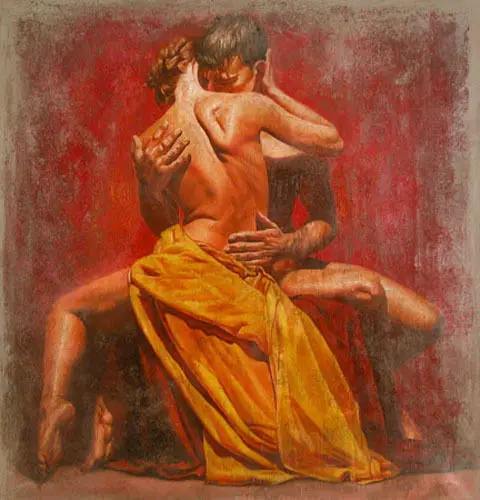 

No framed art Oil painting young romantic lovers warm kiss handpainted canvas