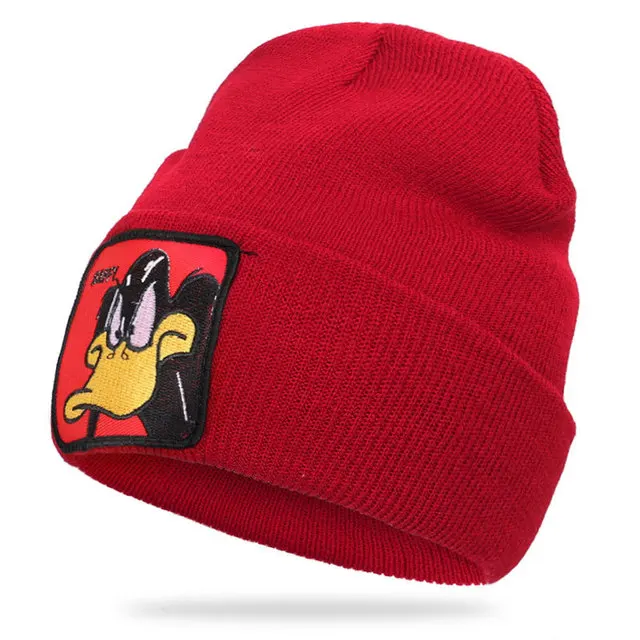 Red Duck Новинка, шапки с изображением волка, животных, шапочки, теплые вязаные зимние шапочки для женщин и мужчин, Gorra goku, хип-хоп шапка, Прямая поставка - Цвет: Red Duck