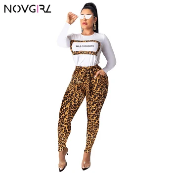 

Novgirl Letter Leopard Print 2 Piece Set Women 2019 Autumn Winter Long Sleeve Hoodie Tops And Belt Pencil Pants Outfit Tracksuit