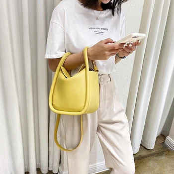 

Popular Simple Female Daily Bag Fashion Solid Color PU Leather Women Shoulder Bags Summer Bucket Tote Handbags