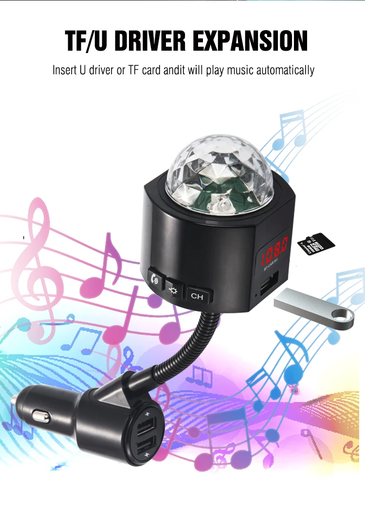 JINSERTA fm-передатчик модулятор Bluetooth 5,0 Handsfree автомобильный комплект аудио mp3-плеер с окружающим светильник двойное автомобильное usb-устройство для зарядки телефона