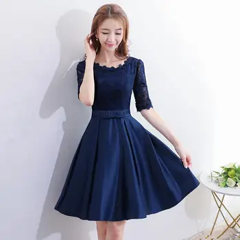 

Fashion Lace Short Evening Dresses Elegant O Neck Half Sleeve Party Prom Gown Women Slim Dress Robe De Soiree