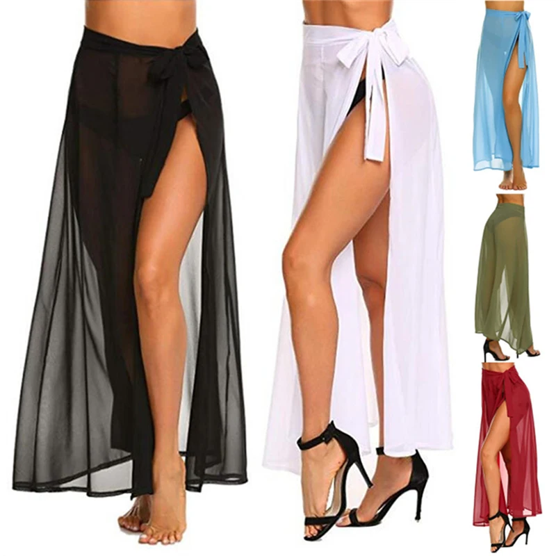 

Newly Women Lady Solid Color Split Skirt Breathable Elegant for Summer Beach Party SD669
