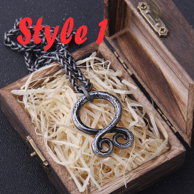 Color Viking Odin Rune Pendant Necklace with Stainless Steel Chain As Men Gift with wooden box