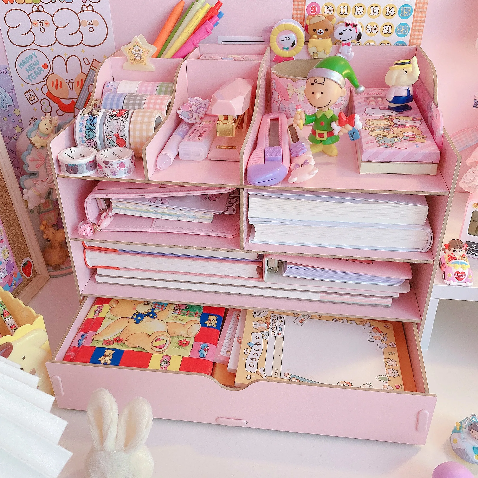  Wooden Cosmetic Makeup Organizer Book Holder Desk Stationery Storage Washi Tapes Collection Shelf R