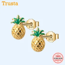 Trusta Настоящее серебро 925 пробы, модное ювелирное изделие, Крошечные золотые серьги-гвоздики 5 мм X 7 мм с ананасом, подарок для девочек, детей, леди DS678