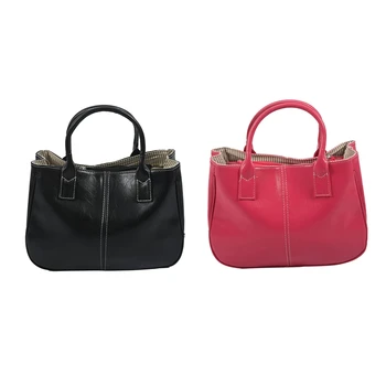 

2 Pcs Fashion Woman Ladies Class PU Leather Satchels Tote Purse Bag Handbag - Black & Rose Red