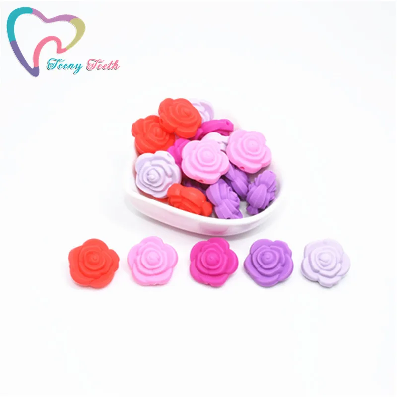 100 PCS Silicone Mini Flower Rose Beads Baby Teething Double-faced Beads BPA Free Kids Toys DIY Teething Rose Beads Baby Teether - Цвет: 32