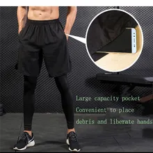 S-2XL, мужские спортивные дышащие штаны для бега, мужские колготки, поддельные две части, для фитнеса, тянущиеся быстросохнущие брюки 40D06