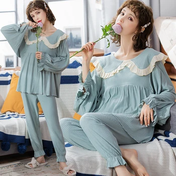 

Japan Korean Style Maternity Nursing Sleepwear Sweet 100% Cotton Breastfeeding Nightwear for Pregnant Women Pregnancy Lounge Set
