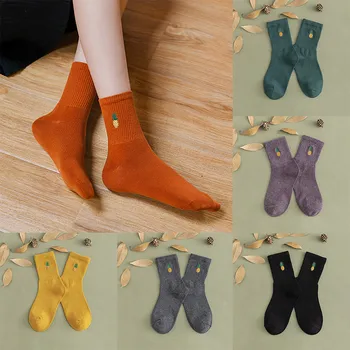 

skarpetki damskie meias skarpetki calcetines mujer Retro socks women Embroidery Pineapple Autumn Winter Patchwork Mid