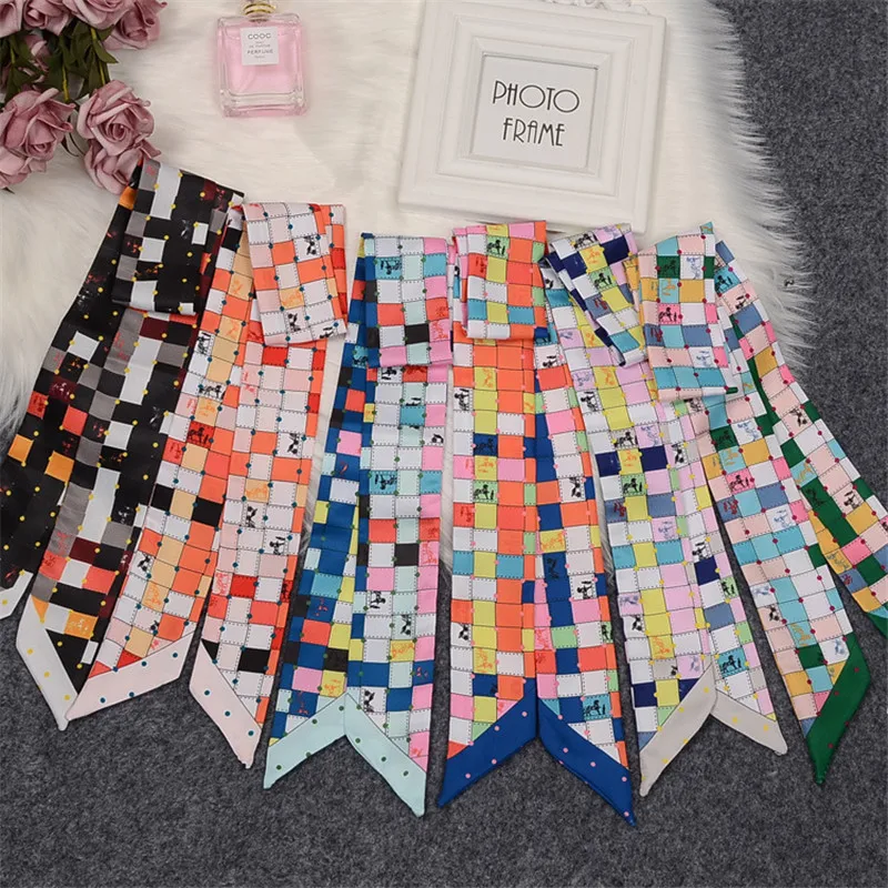 

Horse Plaid 2019 New Design Brand Bag Scarf Women Hair Neck Skinny Scarf Foulard Femme Headband Neckerchief Fashion Wrist Towel