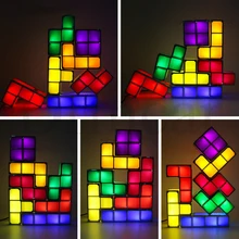 1Set DIY Tetris Puzzle Light Stackable LED Desk Lamp Constructible Block Night Light Children' s Gift Tower Baby Colorful Brick fenglaiyi diy tetris puzzle retro style game tower baby colorful brick creative puzzle led night light children gift lamp