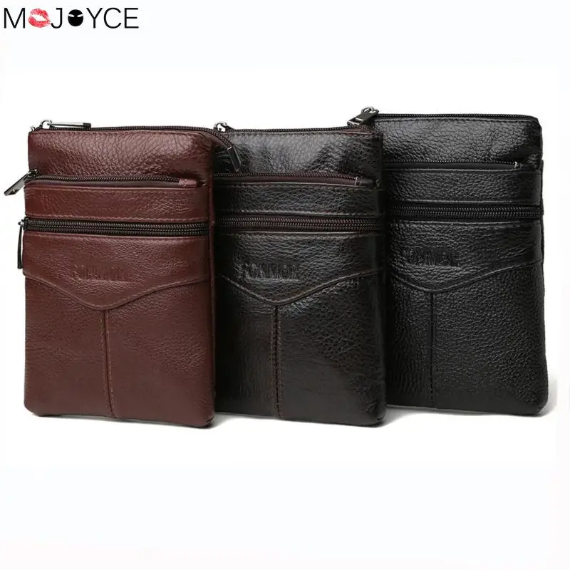 

Men Messenger Bags Genuine Leather Male Mini Travel Bag Zipper Phone Pouch Casual Shoulder Bag Crossbody Bag For Mens