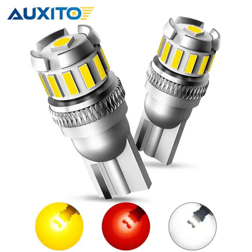 AUXITO-Ampoule LED rouge T10 W5W Canbus 194 168, éclairage intérieur de voiture blanc, lampe de plaque de planificateur jaune, lumière de coffre de lecture, 12V, 2 pièces