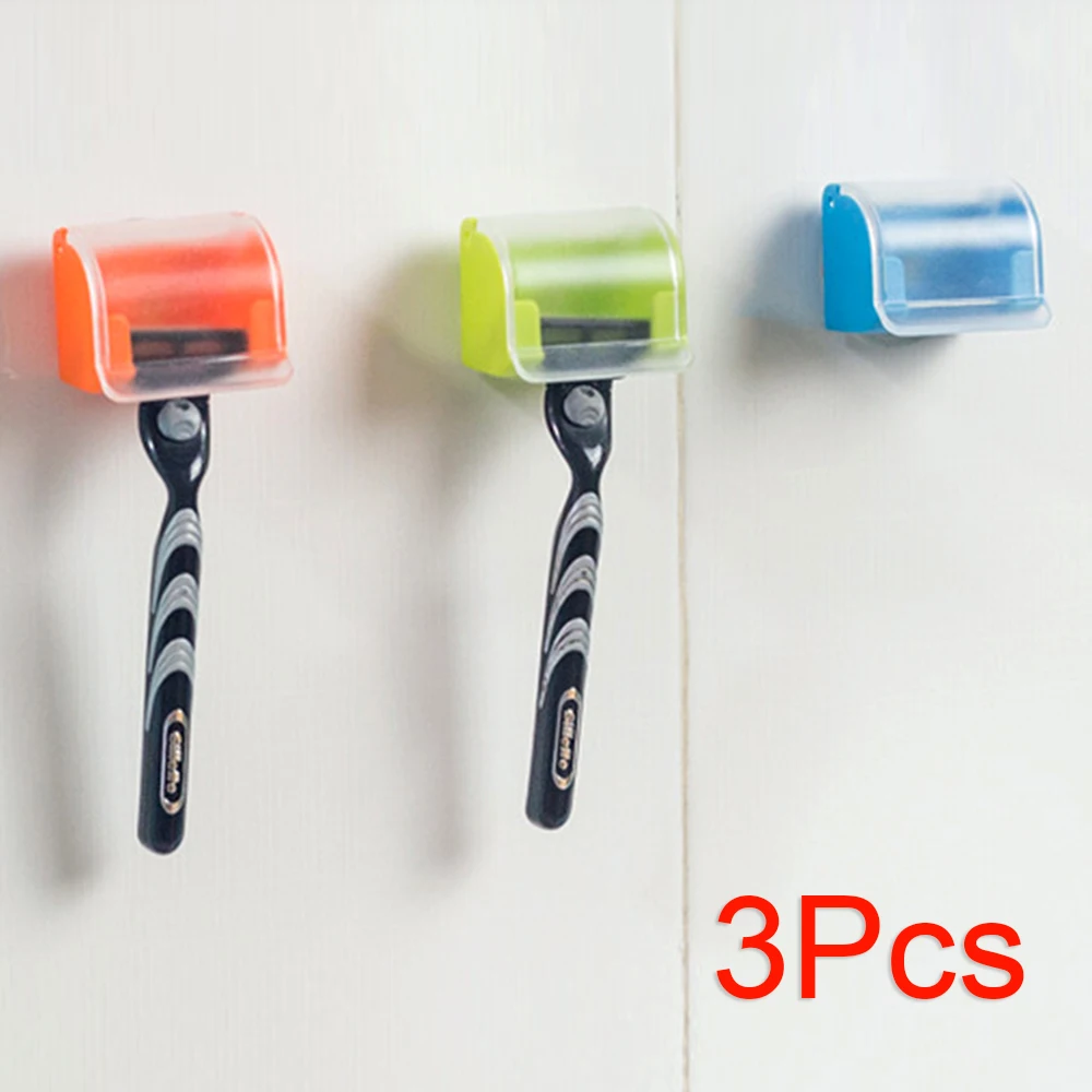 3PCs mixed color Пластиковый настенный держатель для бритвенных станков, душевая присоска, Пылезащитная Подставка для хранения бритвы, полка для губ, ванная комната - Цвет: 3PCs mixed color