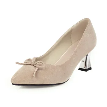 

Big Size Single shoes decorated with pointed bow ladies high heels women shoes woman pumps