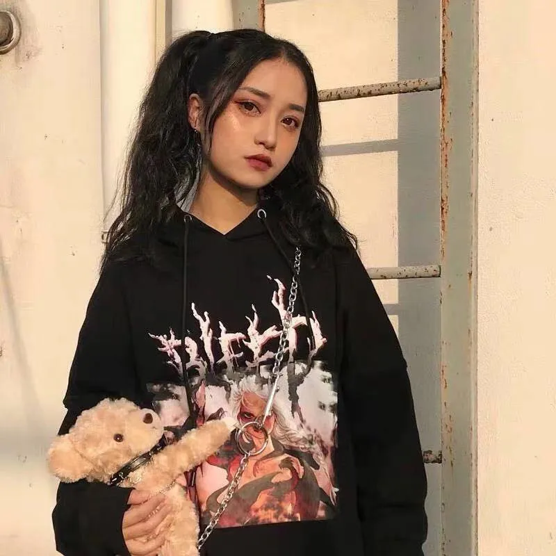 High Street толстовки женские свободные с длинным рукавом стиль Harajuku Осень Зима носить модные толстовки для девочек хип хоп