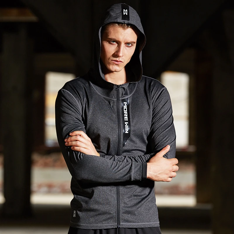 Running Jacket Gym Men Sports Coat Fitness Long Sleeve Hooded Tight Hoodies Zipper Slim Hiking Sweatshirts Male Training Jackets - Цвет: MK1807102