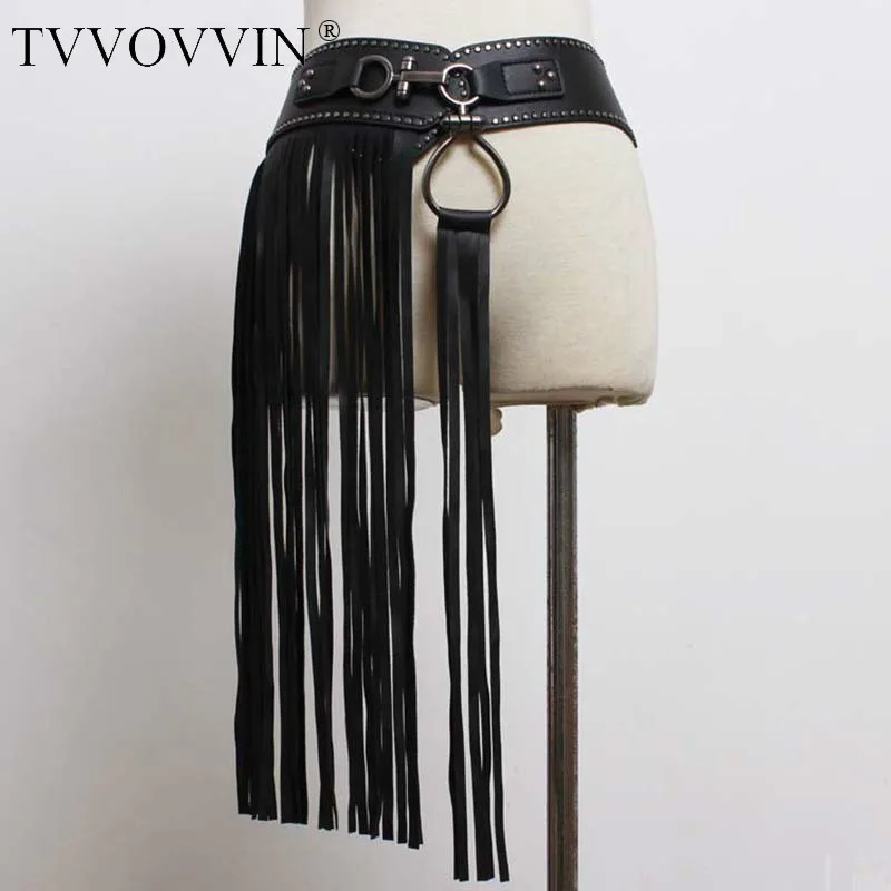 TVVOVVIN, новинка, весна, черный, в стиле панк, длинный, с бахромой, с заклепками, широкий пояс, женский, подходит ко всему, E330