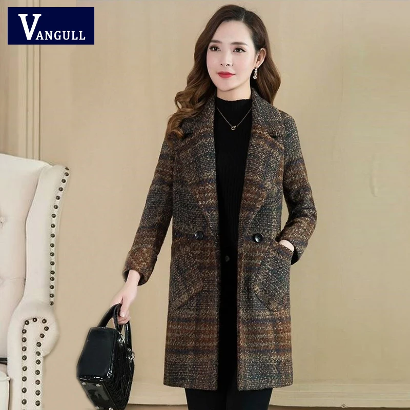 Dark Stripes Vangull плед шерстяной мужской пиджак-блейзер воротник двубортный тонкий модный толстый теплый пальто осень зима элегантные карманы Длинные Верхняя одежда - Цвет: Dark Stripes