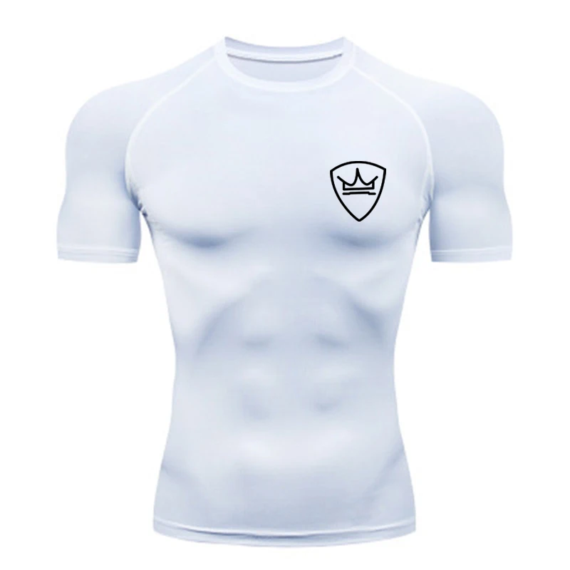 Спортивная футболка для фитнеса Мужская Рашгард для ММА бега с коротким рукавом компрессионные облегающие Топы быстросохнущая одежда для бега одежда для футболок для мужчин - Color: Photo color