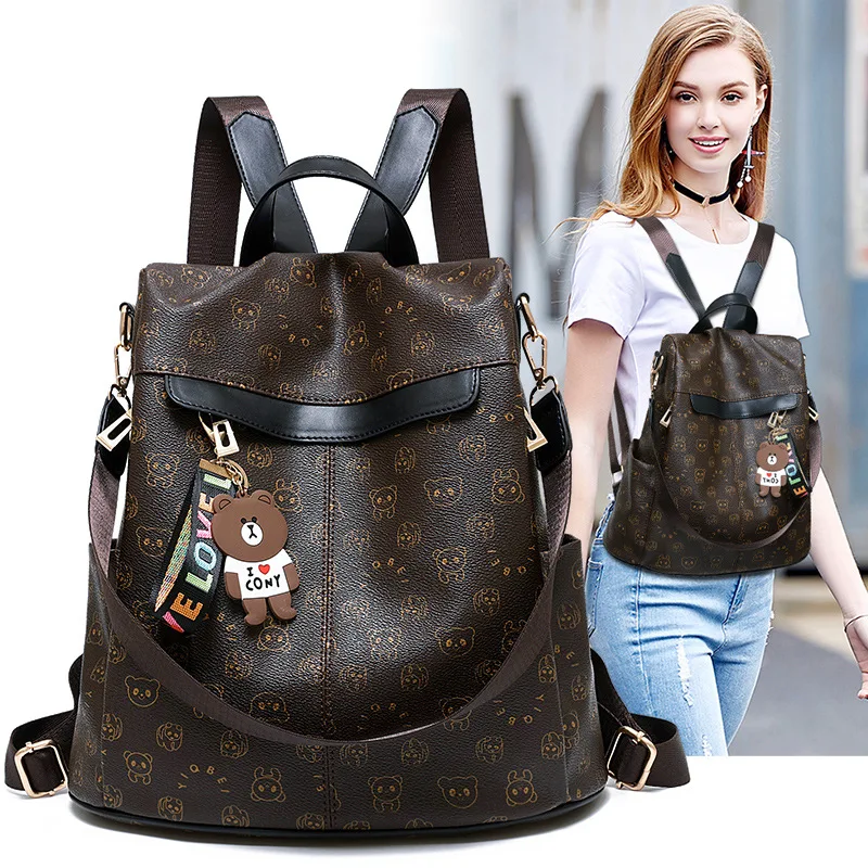 

2018 One-Shoulder Korean-style-Style Fashion Versatile Anti-Theft WOMEN'S Backpack Casual Pu Soft Leather Cool Hipster Backpack