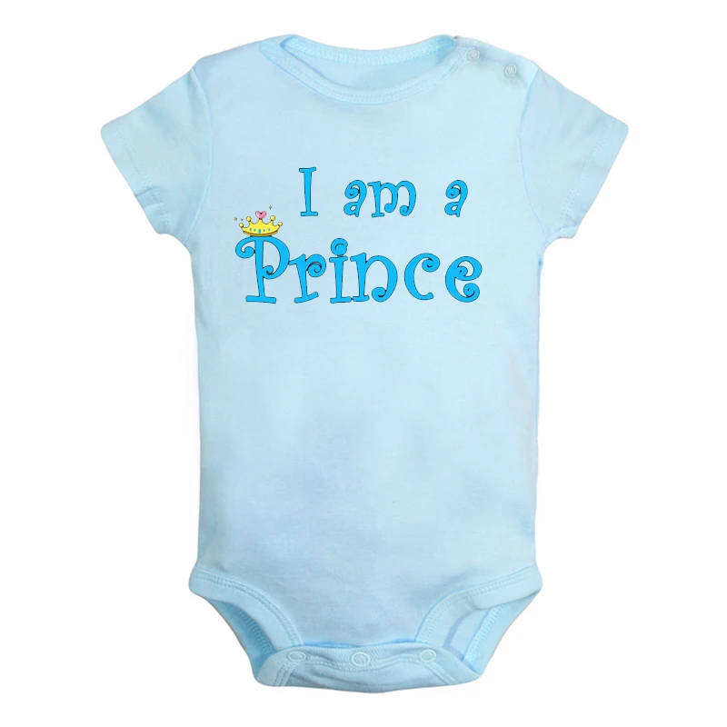Одежда для новорожденных мальчиков и девочек с надписью «I'm 1 Year», «I Am a Princess Prince» комбинезон с короткими рукавами - Цвет: ifBaby2778BL